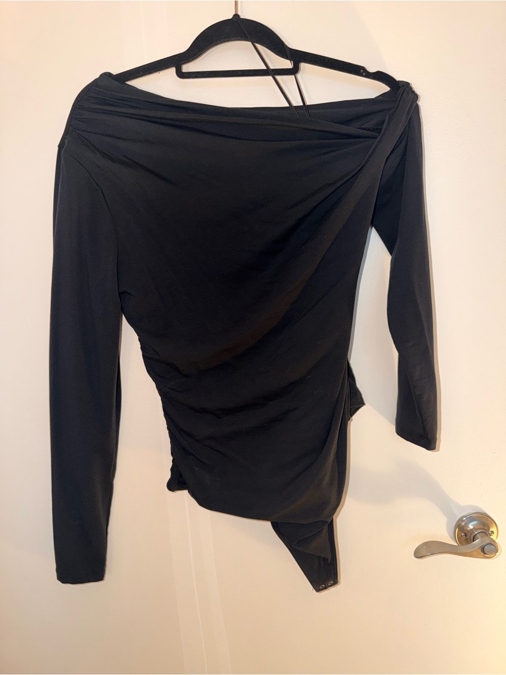 Black Off-Shoulder Long Sleeve Bodysuit - Women Tops